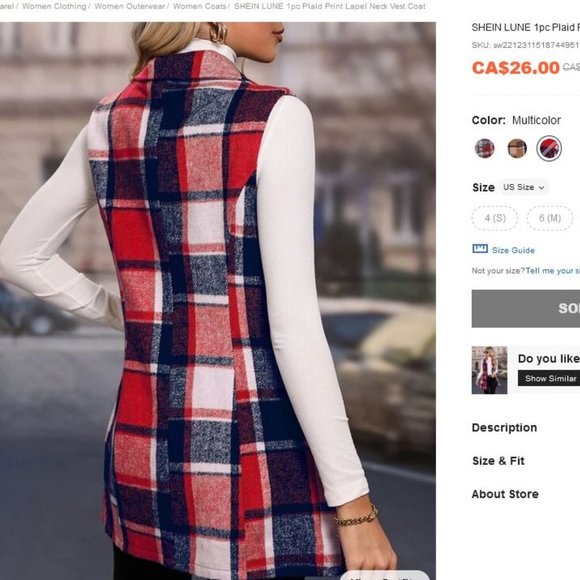 Plaid Red Blue Vest sz XL - Picture 10 of 11